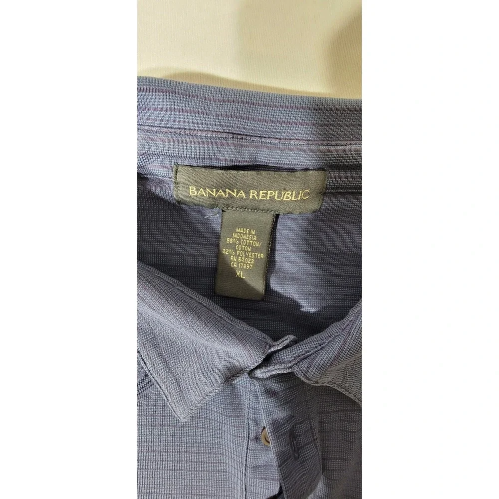Banana Republic Mens XL Navy Blue Micro Stripe Short Sleeve‎ Polo Cotton Blend